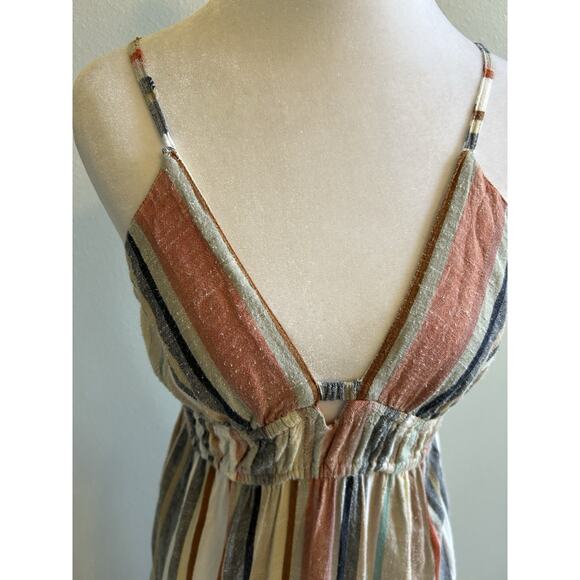 Angie Boho Stripe Tiered Maxi Dress Long Cutout Smocked Fairy Hippie Festival M - Picture 11 of 12